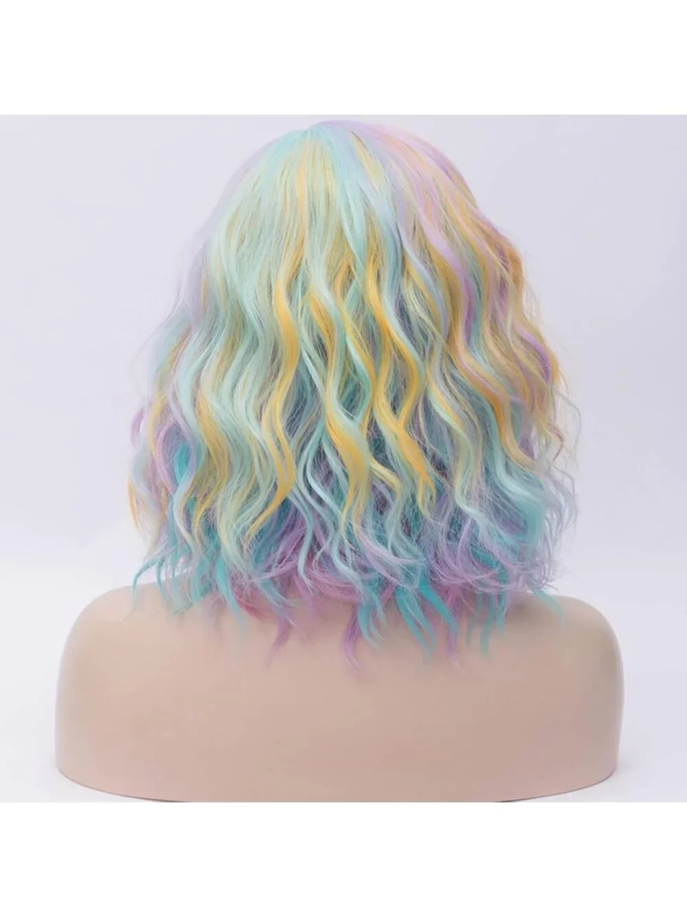Women's 14 Inch Rainbow Wavy Bob Wig Short Curly Synthetic Heat Resistant
